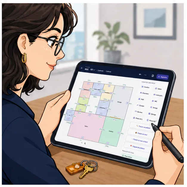 Camille utilise le véritable éditeur de plans 2D d’ADDA Bailleur sur une tablette