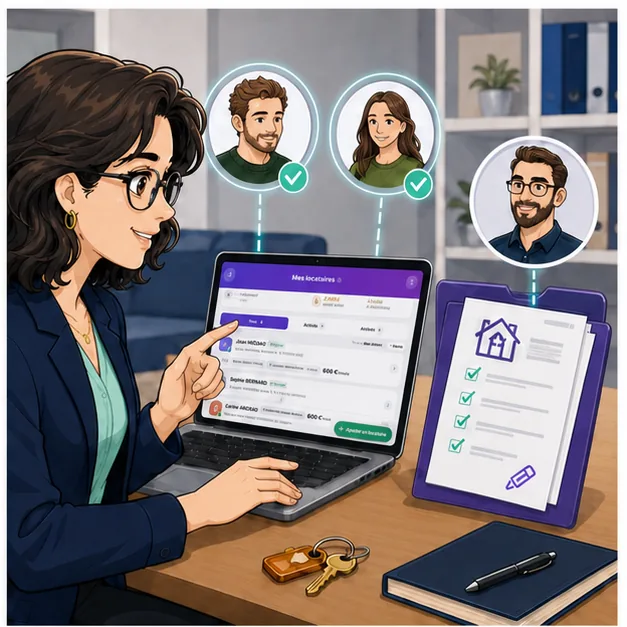 Camille utilise la véritable liste des locataires et relie les occupants et le garant au logement