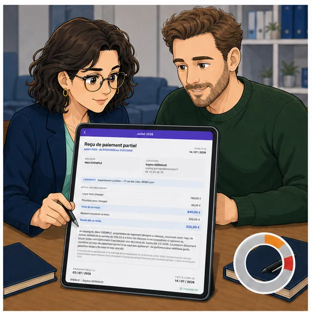 Camille et Alex vérifient un véritable reçu de paiement partiel