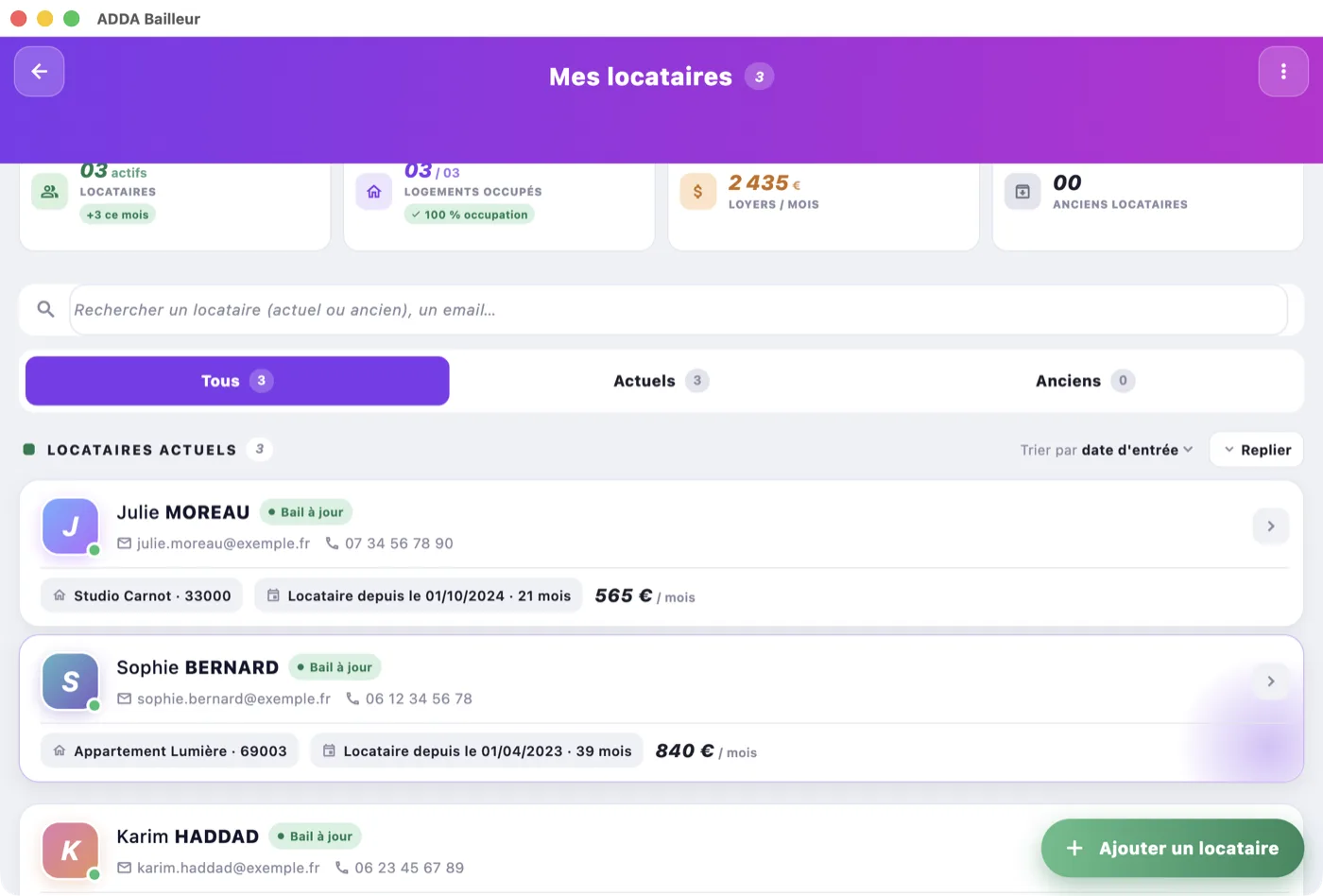 Liste des locataires