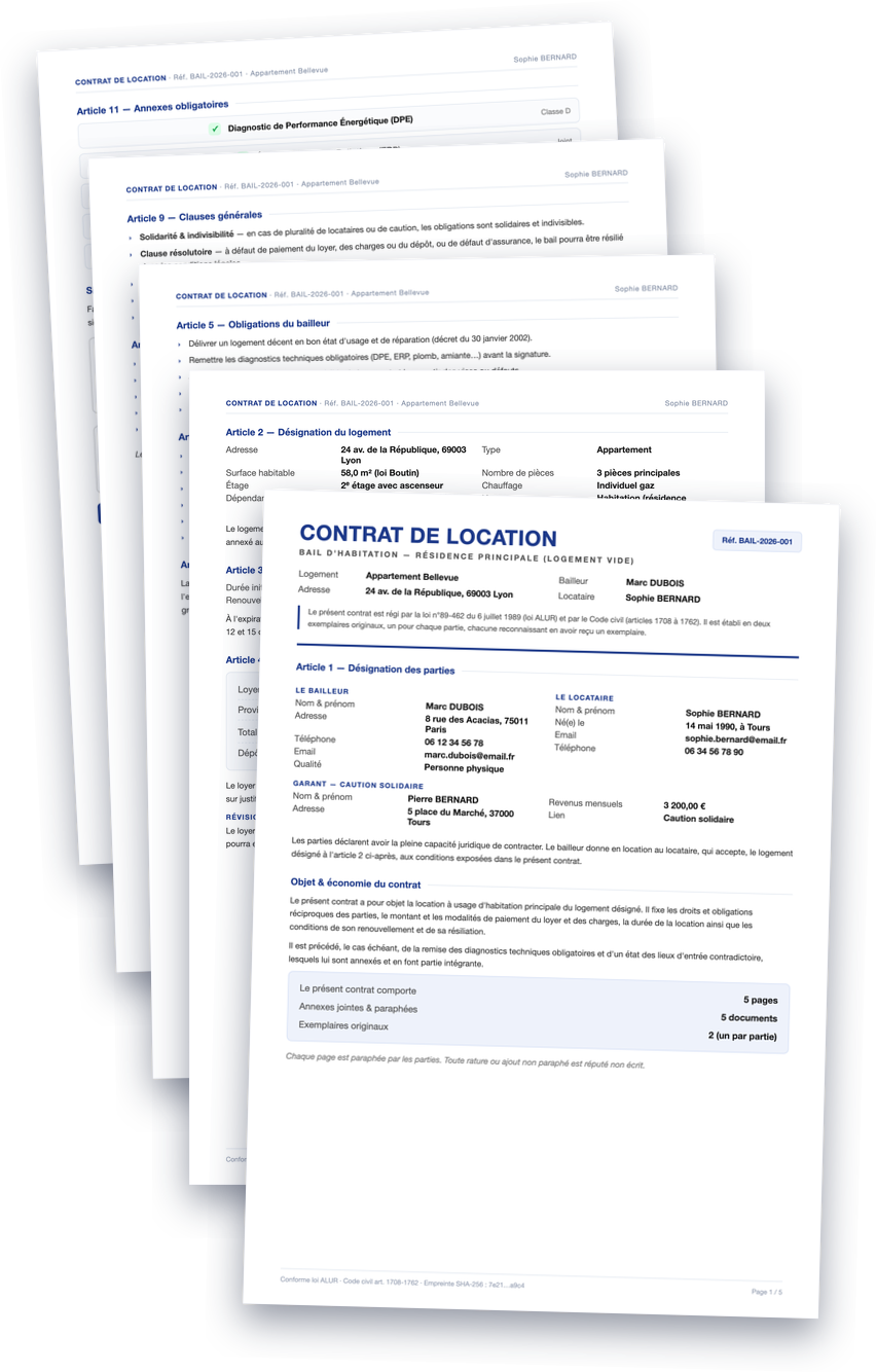 PDF contrat de bail multi-pages généré par ADDA Bailleur
